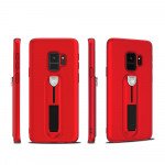 Wholesale Galaxy S9+ (Plus) Runner Slide Stripe Finger Holder Stand Case (Red)